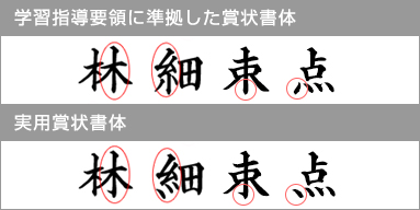 学習指導要領に準拠した賞状書体 林細束点 実用賞状書体 林細束点