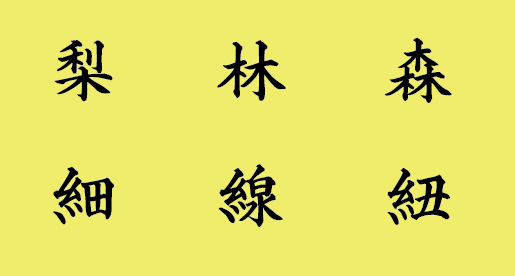 賞状筆耕時は全体の文字バランスを優先して、きへんや糸偏はこのように揮毫します。